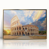 Framed acrylic print of the Colosseum in Rome with muted earth tones, ideal for modern art wall decor.