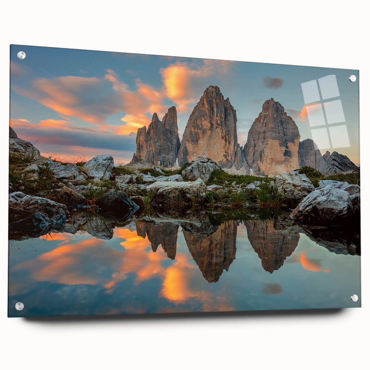 Acrylic print of the Dolomites in Italy featuring muted earth tones, ideal for enhancing bedroom or dining room decor.