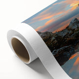 Art deco poster of the Dolomites in Italy, featuring muted earth tones on rolled canvas, ideal for nursery wall art.