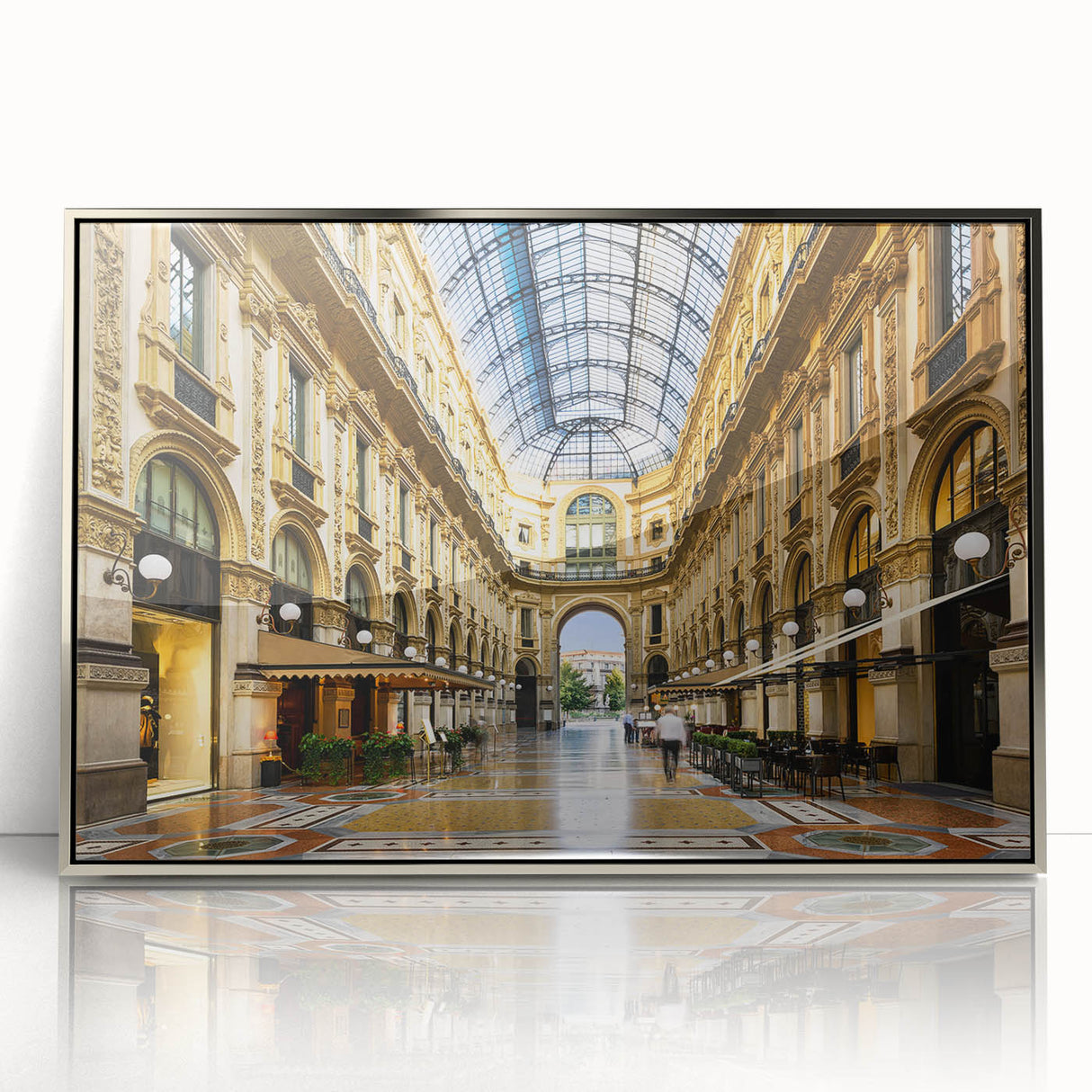 Large art print of Milan scenery in muted earth tones on a framed acrylic, ideal for modern art wall decor.