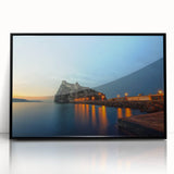 Large abstract wall art of Naples scenery in muted gray and blue tones on framed acrylic.