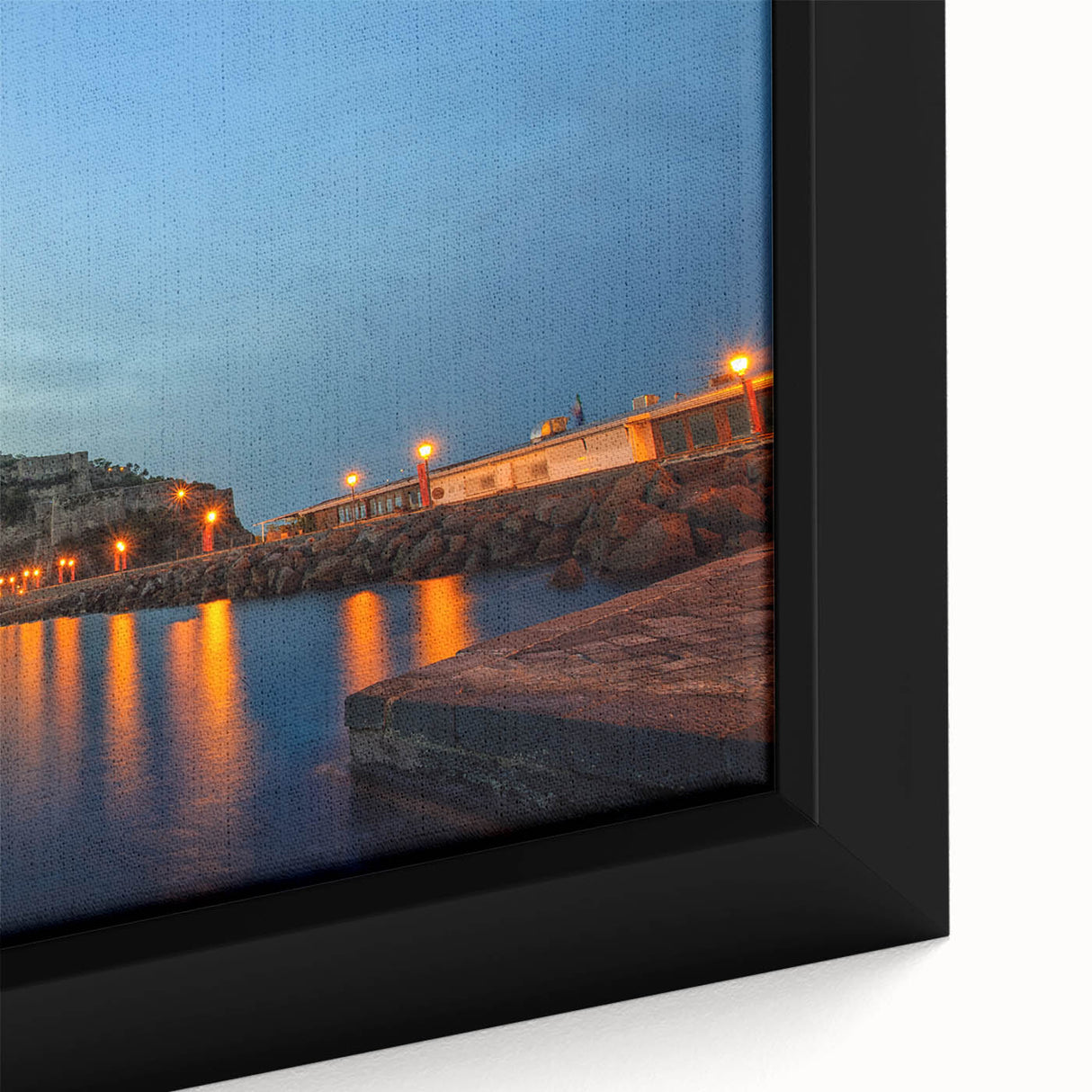 Extra large framed canvas of a textured Naples scenery in muted black with colorful accents, ideal for living room decor.