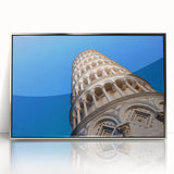 Mid-century modernist style large art print of the Pisa scenery in Italy, framed in silver acrylic.
