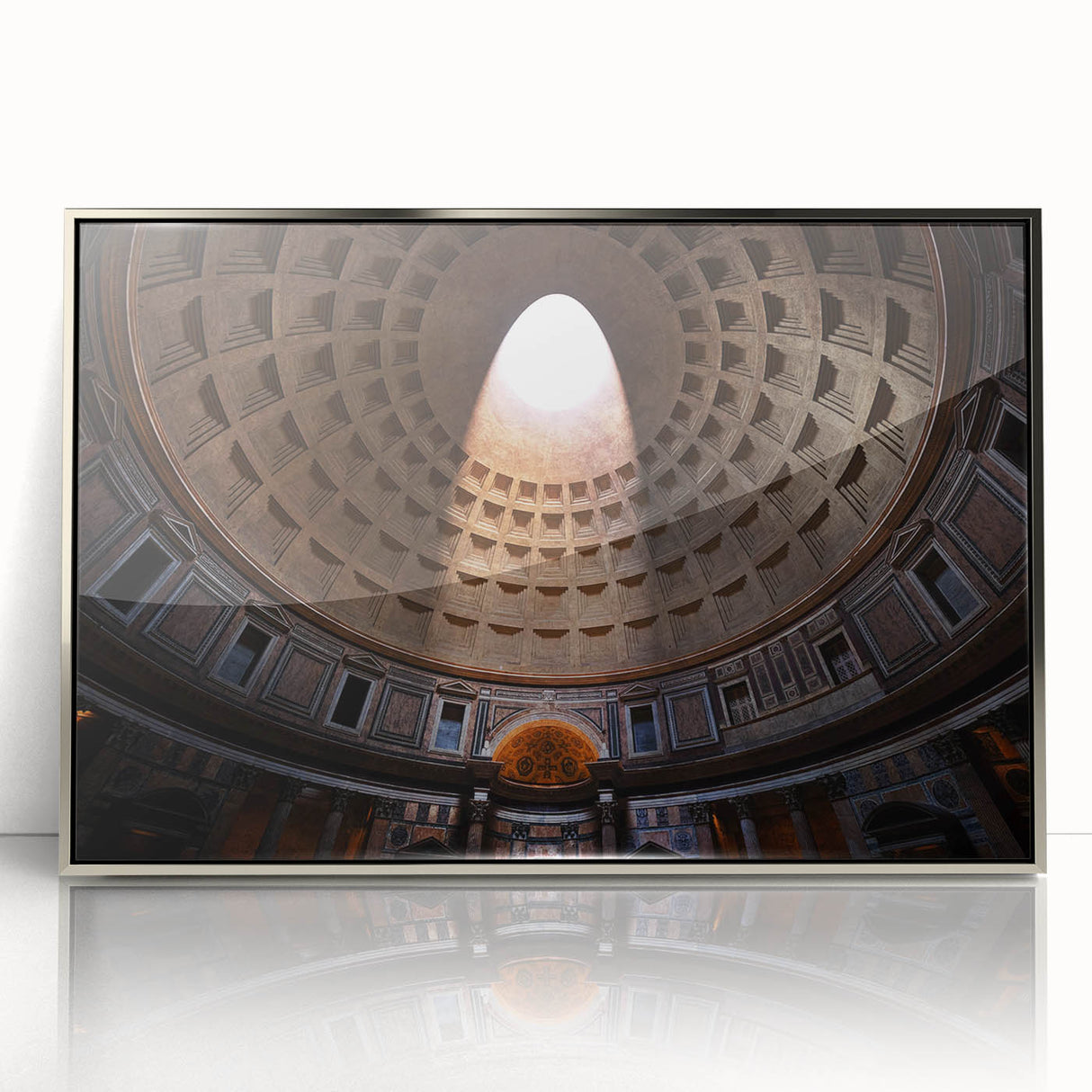 Large art print of Rome's skyline in muted earth tones on a framed acrylic, ideal for modern art wall decor.