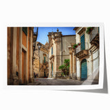 Rolled print of a Sicilian landscape, featuring soft pastel hues, ideal for art wall dining room decor.