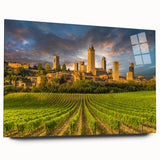 Large abstract wall art of Tuscany landscape on acrylic glass, featuring earthy tones.