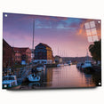 Acrylic print of a large abstract landscape with soft blue and green tones, suitable for bedroom or dining room decor.