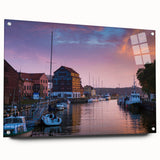 Acrylic print of a large abstract landscape with soft blue and green tones, suitable for bedroom or dining room decor.