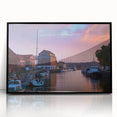 Large abstract wall art depicting a European scenery in muted tones on a framed acrylic, suitable for modern art wall decor.