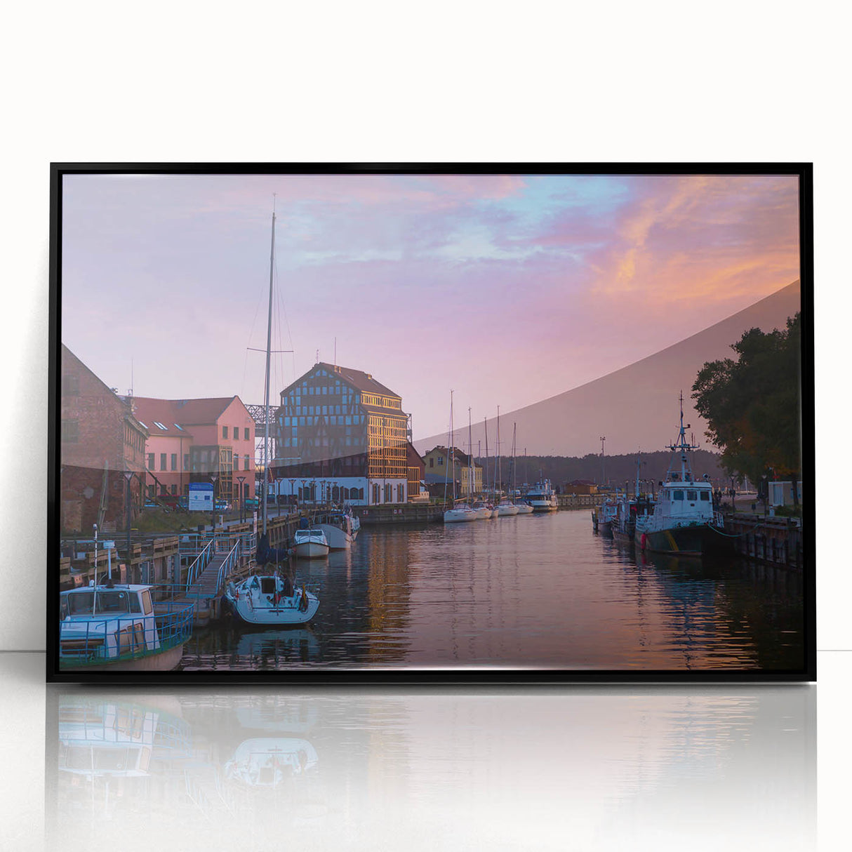 Large abstract wall art depicting a European scenery in muted tones on a framed acrylic, suitable for modern art wall decor.