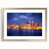 Extra large abstract art print of a textured European scenery in muted earth tones, framed in silver.