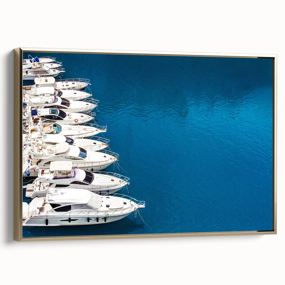 Framed canvas featuring a vintage-style landscape painting of Monaco, with muted gold and black tones.