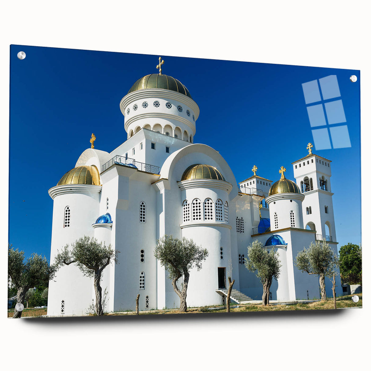 Large abstract wall art of a Montenegro scenery in subdued earth tones on acrylic glass.