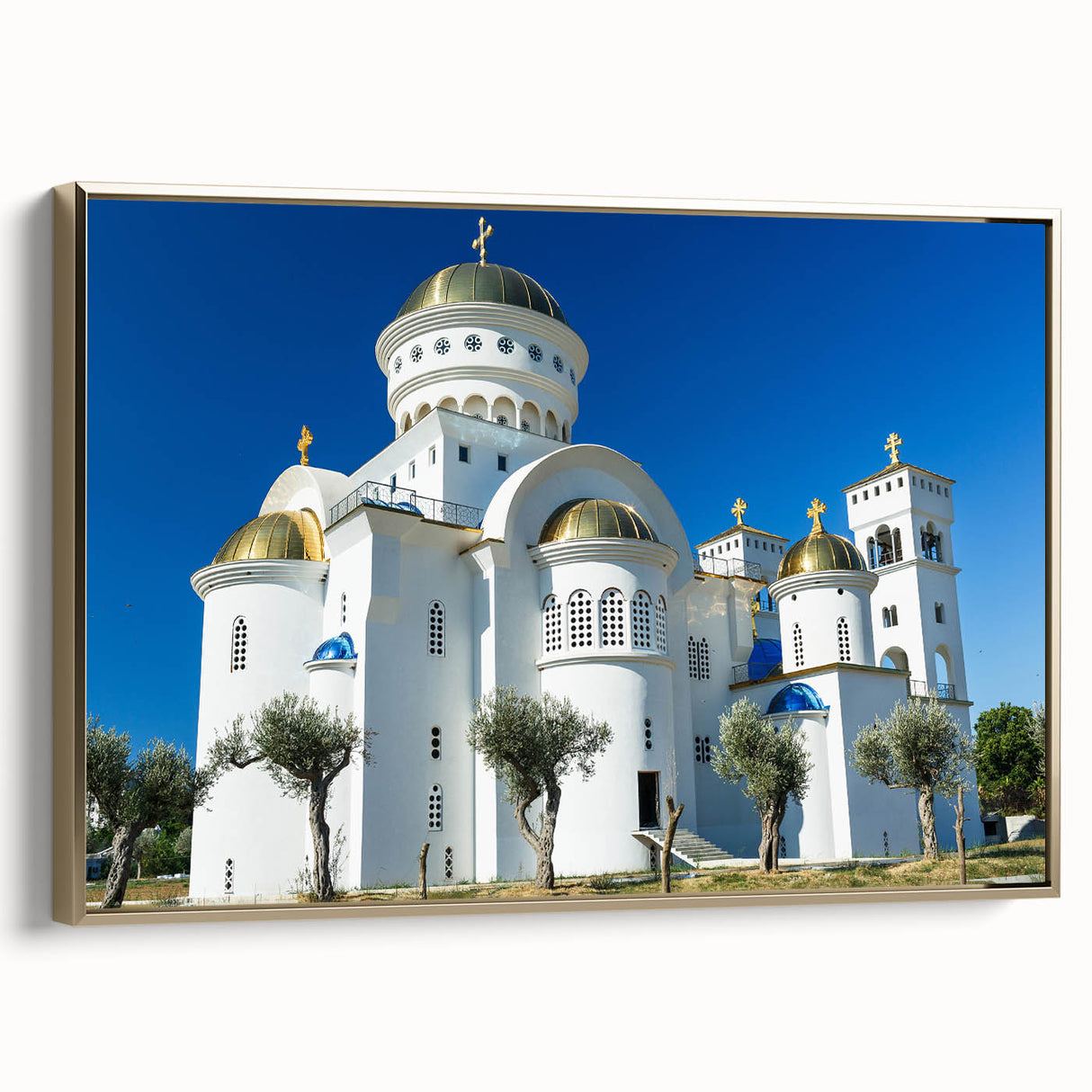Framed canvas featuring a vintage-style landscape painting of Montenegro with muted earth tones, ideal for bedroom wall art.