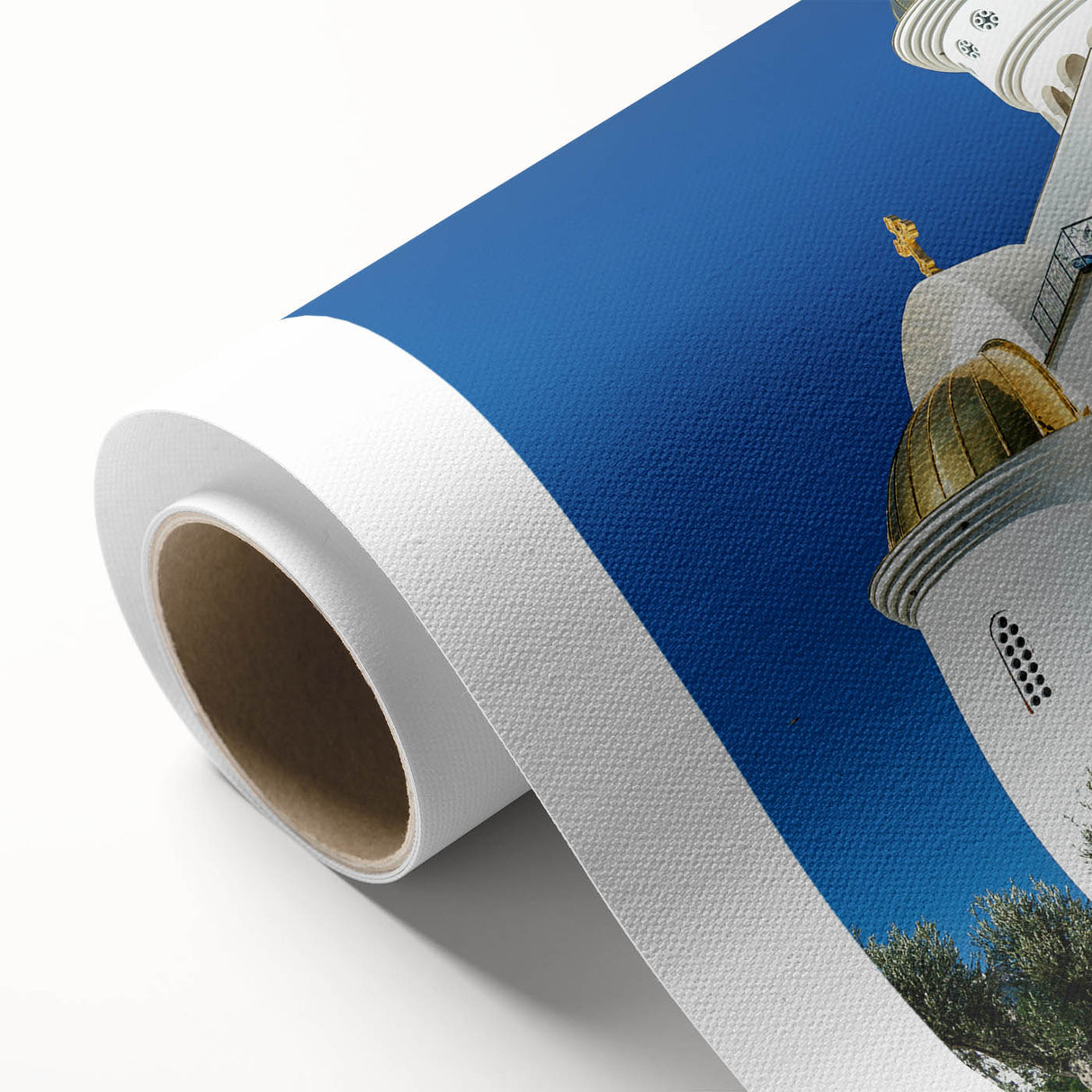 Art deco poster of Montenegro scenery on rolled canvas, featuring pastel shades, suitable for nursery wall art.