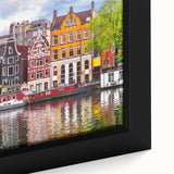 Extra large framed canvas featuring a textured, colorful depiction of a European scenery, ideal for living room decor.