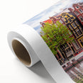 Art deco poster of Netherlands scenery in muted earth tones on rolled canvas, ideal for nursery wall art.