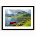 Colorful abstract art print of a textured Northern Ireland scenery in a large black frame, ideal for living room decor.