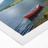 Art deco poster of Northern Ireland scenery in muted green and blue tones on rolled canvas.