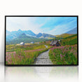 Large abstract wall art depicting a European scenery in Poland with muted earth tones on a framed acrylic.