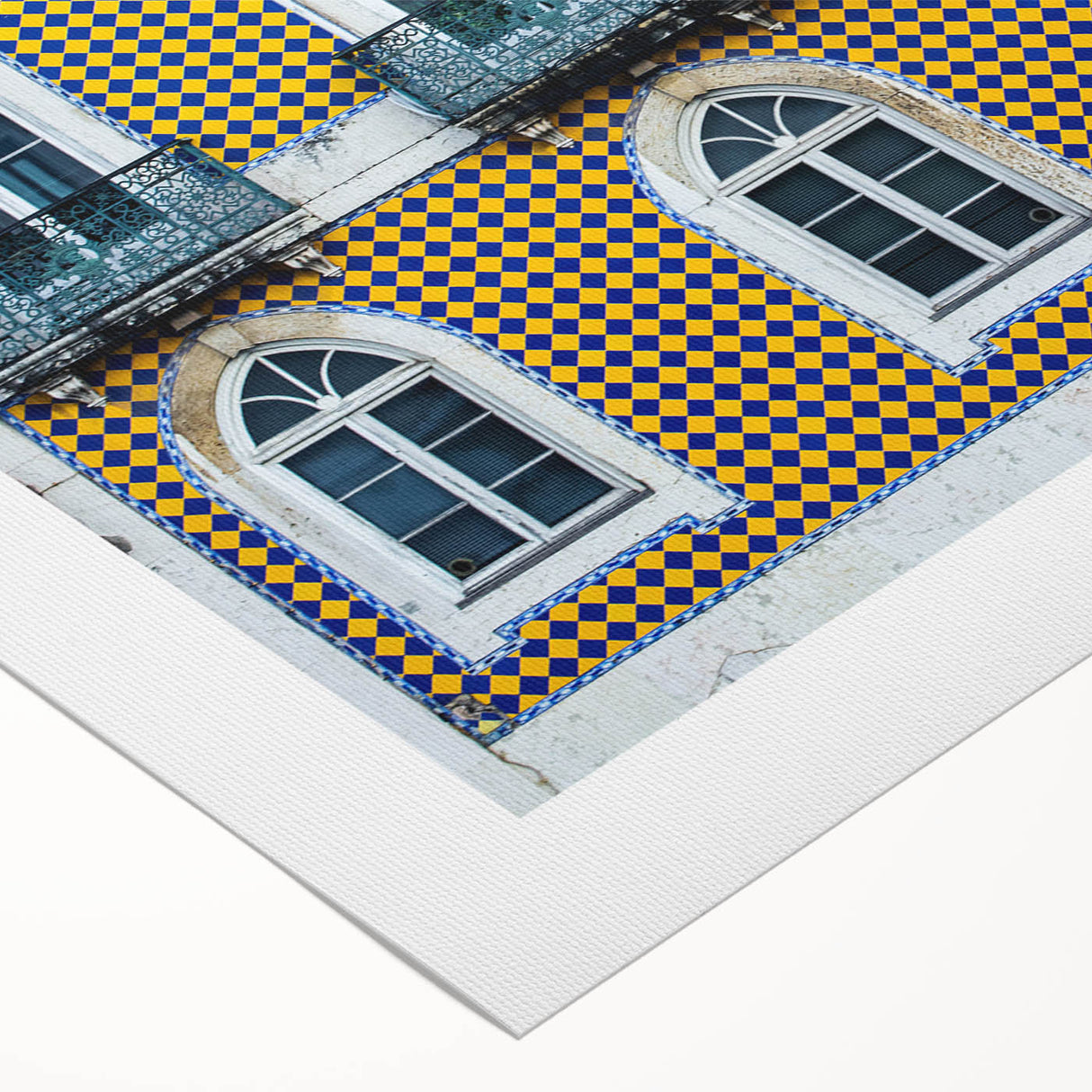 Art deco poster of Lisbon scenery in muted earth tones on rolled canvas, suitable for dining room wall art.