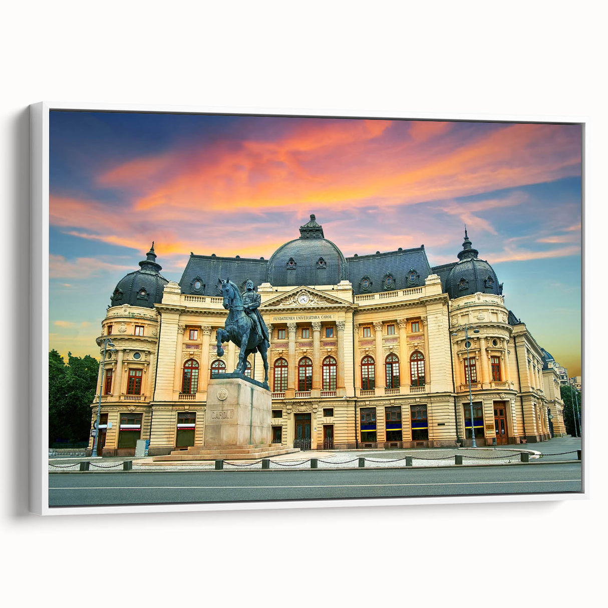 Vintage poster art of a Romanian landscape, featuring vibrant colors on a framed canvas, ideal for living room decor.