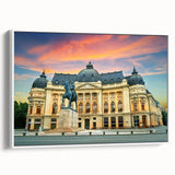Vintage poster art of a Romanian landscape, featuring vibrant colors on a framed canvas, ideal for living room decor.