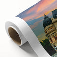 Art Deco style poster of a Romanian landscape on rolled canvas, suitable for nursery wall art or dining room decor.