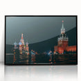 Large abstract wall art depicting a stylized Moscow skyline in muted gray and black tones on a framed acrylic.