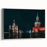 Landscape art painting of Moscow skyline in vibrant colors on a framed canvas, ideal for living room decor.