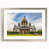 Extra large abstract art print depicting a textured European cityscape in muted earth tones, framed in silver.