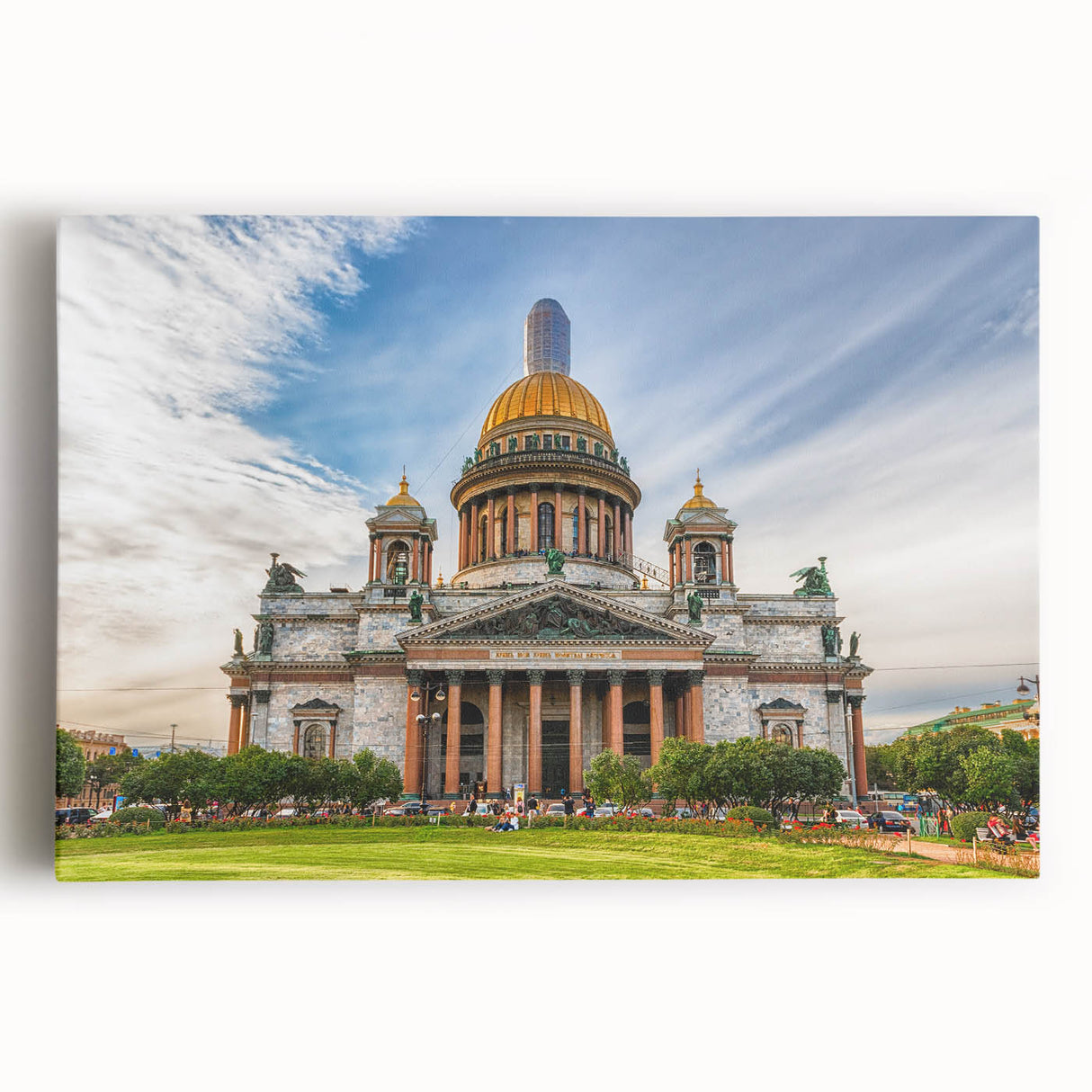 Black and white stretched canvas art of St. Petersburg's cityscape, ideal for kitchen wall art.