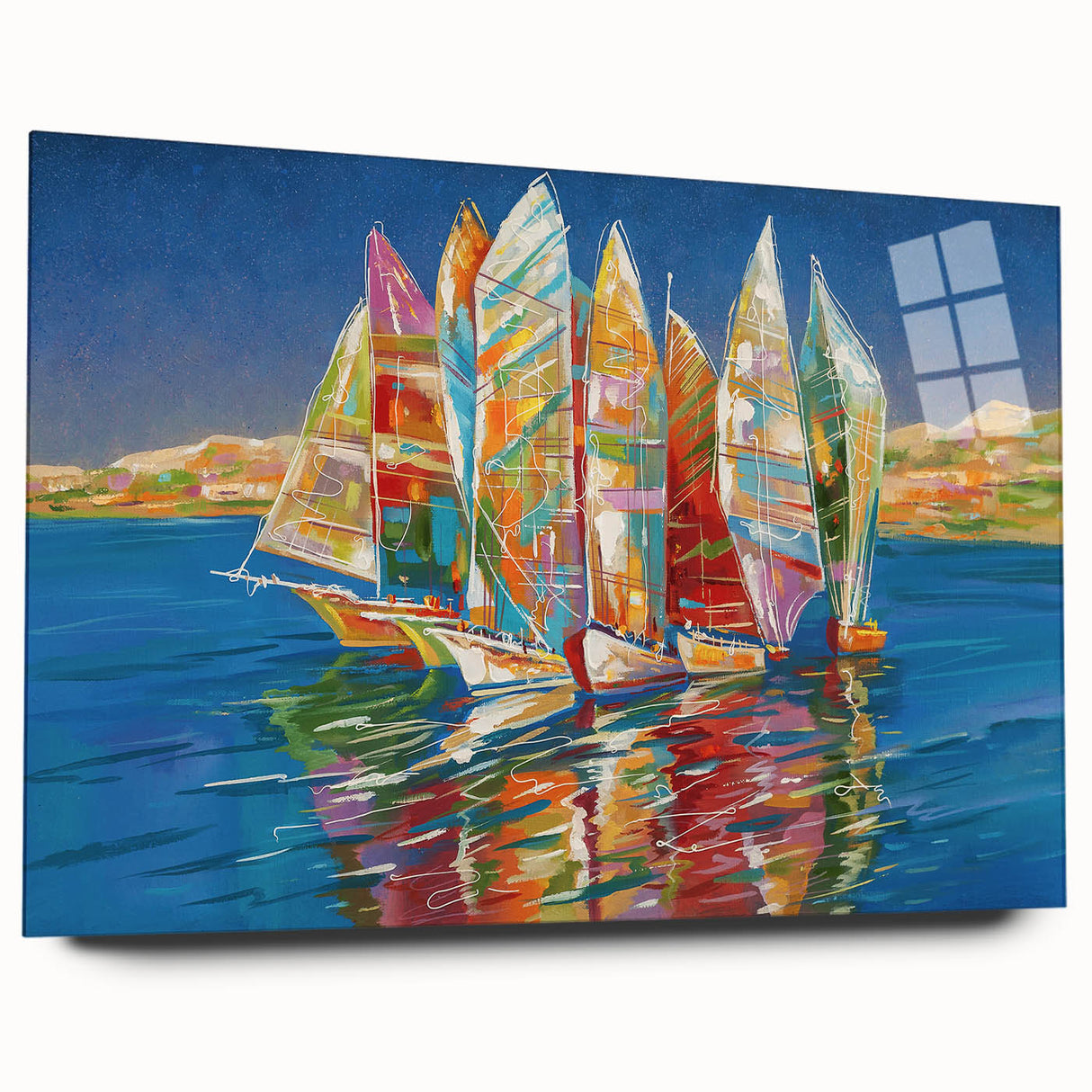 Side view of a large abstract wall art depicting a Sochi, Russia scenery on acrylic glass.