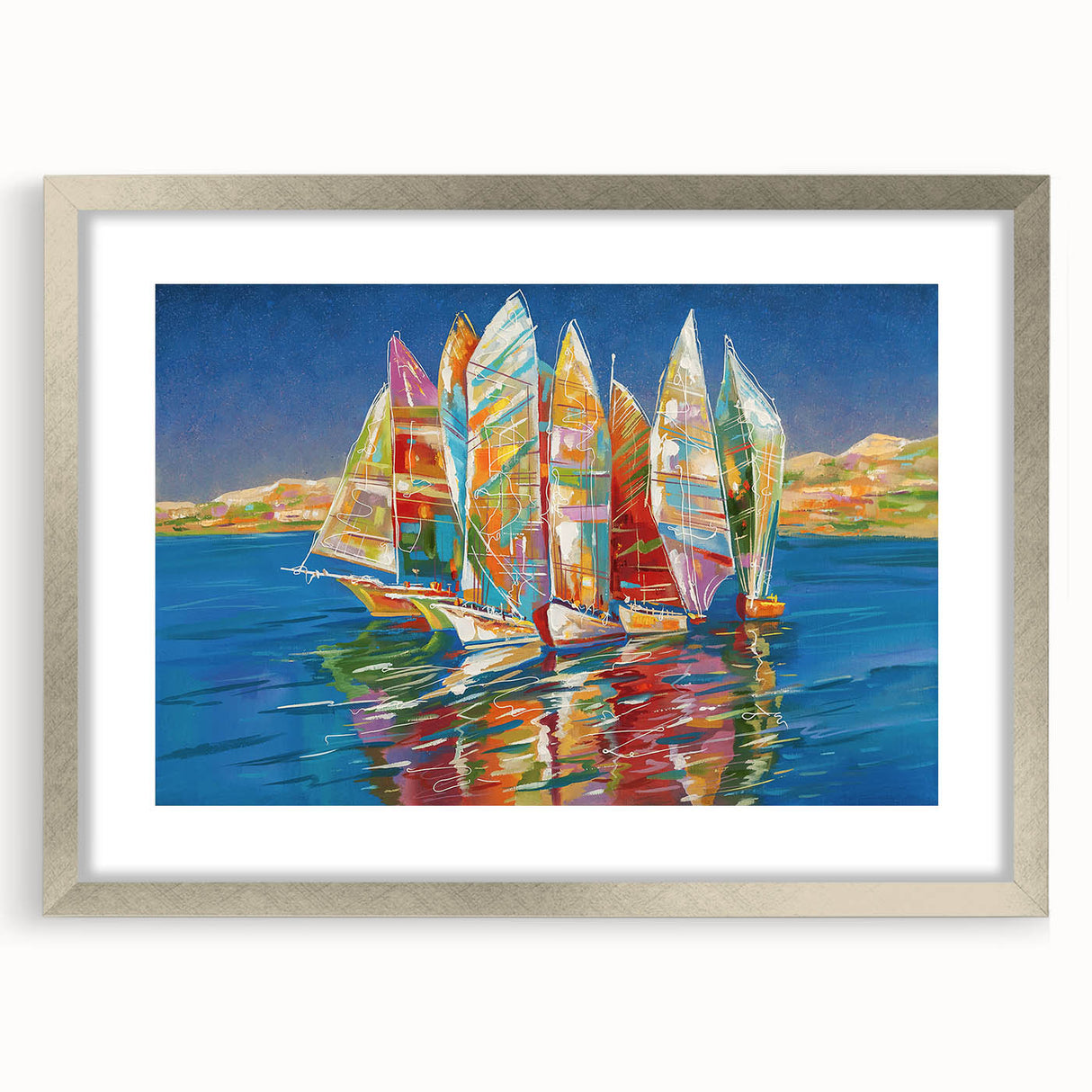 Extra large abstract art print of a textured European scenery in Sochi, featuring muted earth tones on a framed silver mat.