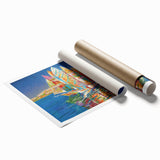 Extra large rolled print of Sochi landscape with floral foreground in soft pastel shades, ideal for classy bathroom wall art.