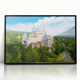 Large abstract wall art depicting a European scenery in Slovakia, framed in black acrylic.