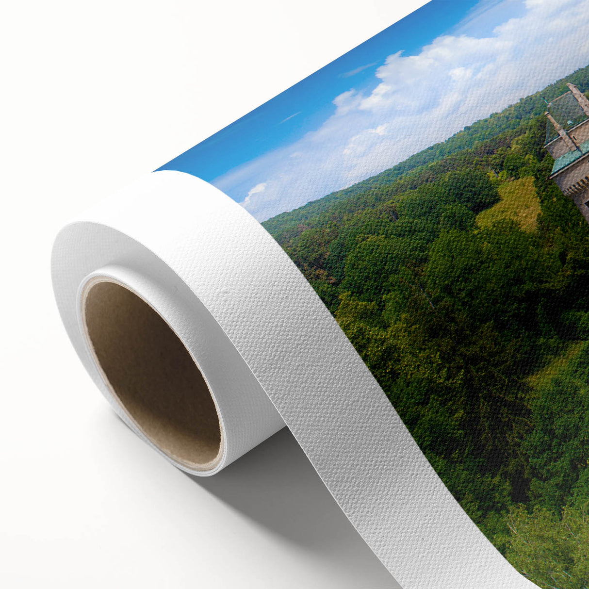 Art Deco-style poster of a European scenery in Slovakia, featuring rolled canvas format, ideal for nursery wall art.