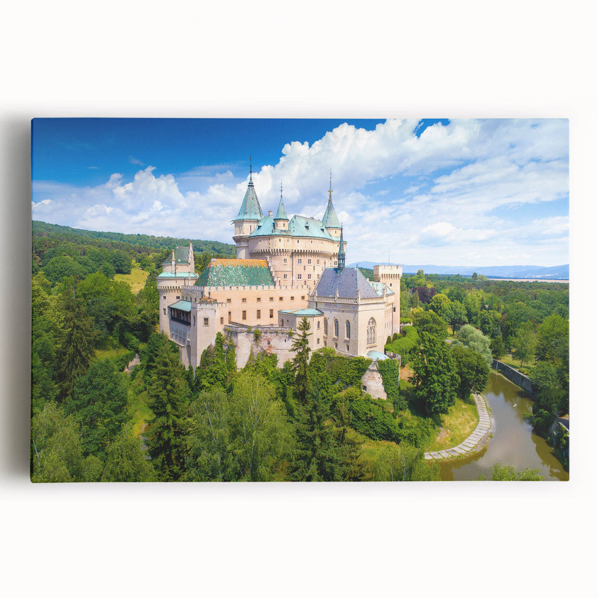 Black and white photograph of a European cityscape on stretched canvas, ideal for kitchen wall art or bedroom decor.