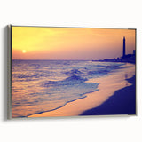 Framed canvas landscape art painting depicting the Canary Islands, with muted earth tones and vibrant blue accents.