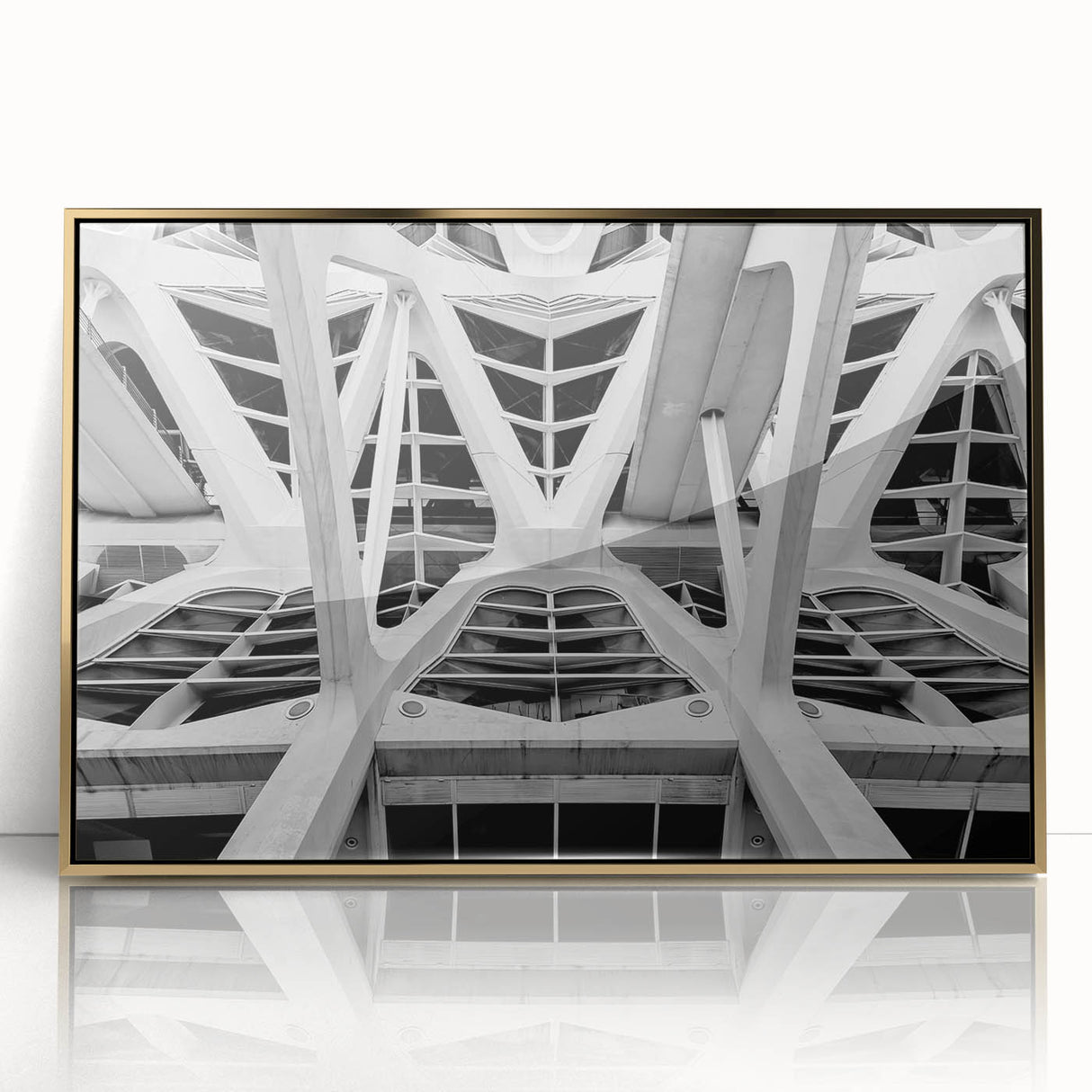 Mid-century modernist acrylic print of Valencia scenery in gold frame, ideal for nursery wall art.