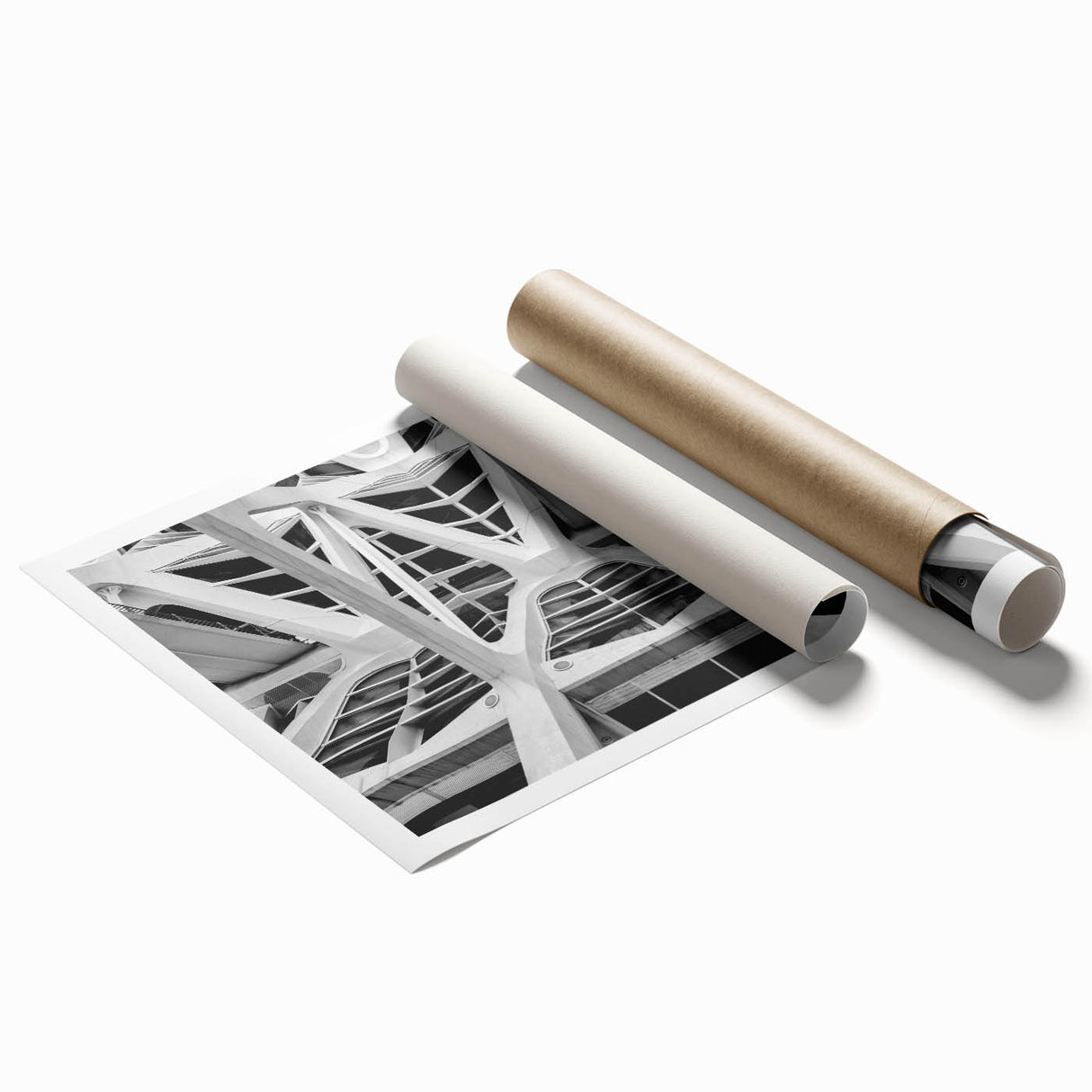 Rolled print of a Valencia scenery with floral elements in soft pastel colors, suited for classy bathroom wall art.