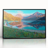 Large abstract wall art depicting a Swiss landscape in muted earth tones on a framed acrylic.