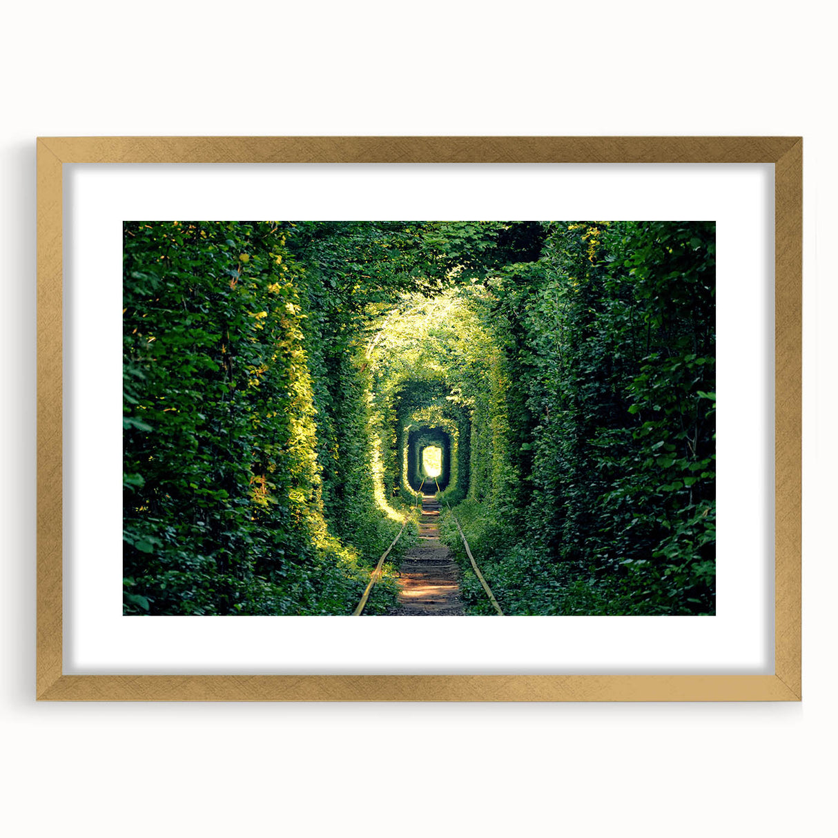 Extra large abstract art print featuring textured scenery of Europe, in muted gold and blue tones, framed with a mat.