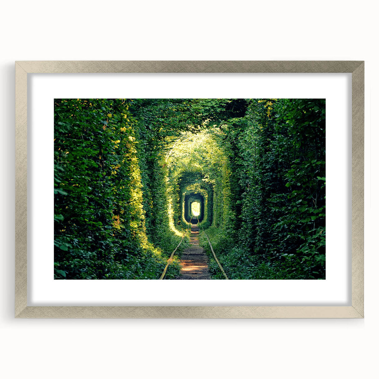 Textured abstract art print depicting a vibrant European scenery on a silver-framed mat, ideal for bedroom wall decor.