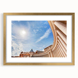 Extra large abstract art print of the Vatican scenery in muted earth tones on a textured canvas, framed with a gold mat.