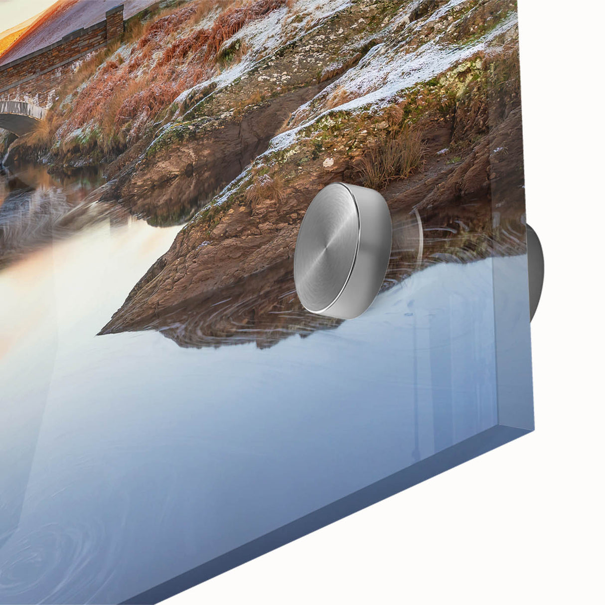 Acrylic glass print of a large abstract landscape depicting the Welsh countryside in muted earth tones.