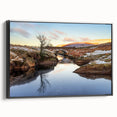 Black and white framed canvas depicting a vintage landscape of Welsh scenery, ideal for bedroom wall decor.