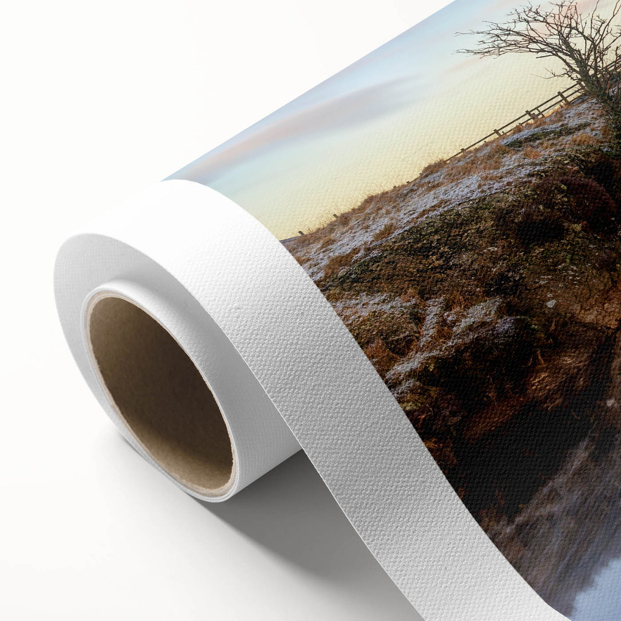 Art deco poster of a serene Welsh landscape in soft pastel shades on rolled canvas, ideal for nursery wall art.