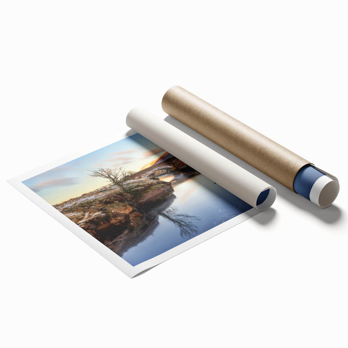 Extra large rolled print of a Welsh landscape with vibrant green fields and floral foreground.