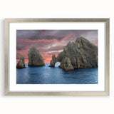 Abstract art print depicting Baja California scenery in muted earth tones on a framed silver mat.